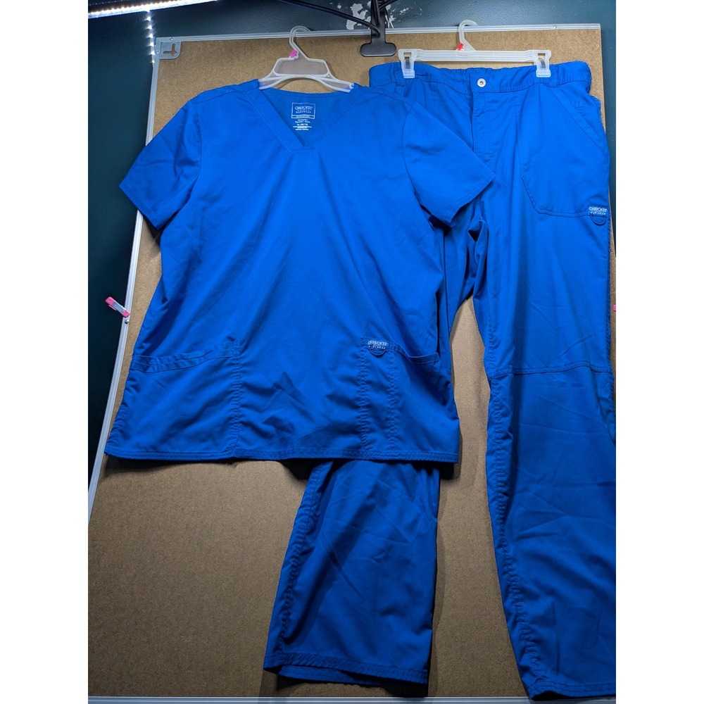 Cherokee Workwear Revolution Scrub Set Royal Blue Top XL Pants Large WW140